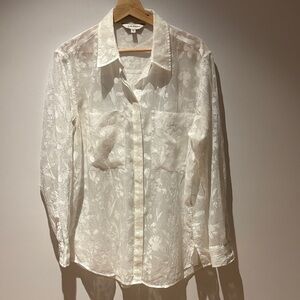 Club Monaco Laurel Floral Jacquard Button Down Blouse Size L